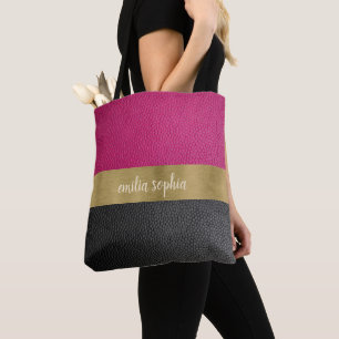 Fuchsia and Black with Gold Tote Bag