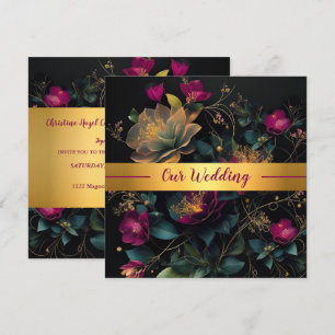 Fuchsia and Blue Spring Garden Wedding Invitation