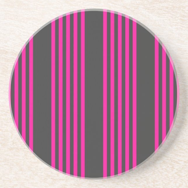 Fuchsia and charcoal five stripes pattern coaster (Front)