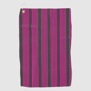 Fuchsia and charcoal five stripes pattern golf towel