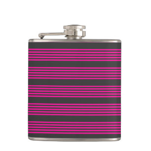 Fuchsia and charcoal five stripes pattern hip flask