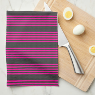 Fuchsia and charcoal five stripes pattern kitchen towel