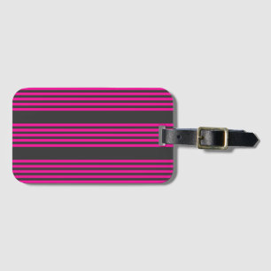 Fuchsia and charcoal five stripes pattern luggage tag