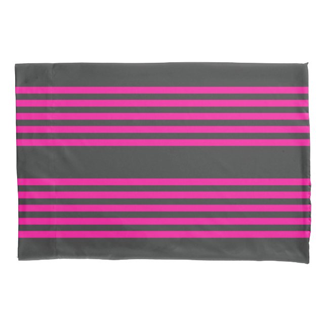 Fuchsia and charcoal five stripes pattern pillowcase (Front)