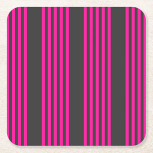 Fuchsia and charcoal five stripes pattern square paper coaster