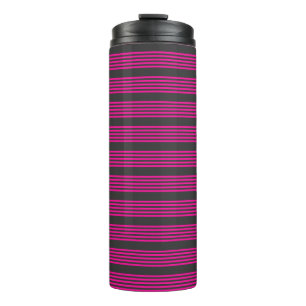 Fuchsia and charcoal five stripes pattern thermal tumbler