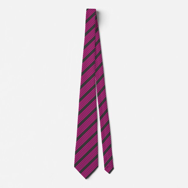 Fuchsia and charcoal five stripes pattern tie (Front)