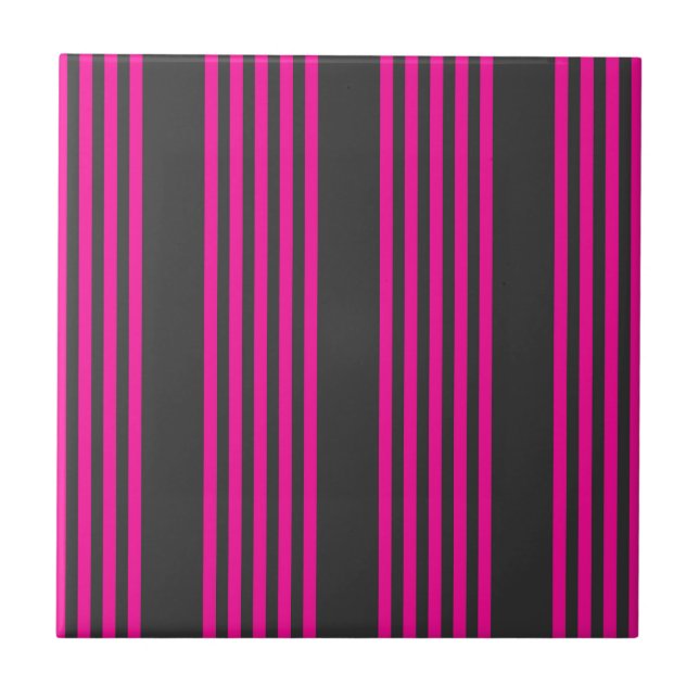 Fuchsia and charcoal five stripes pattern tile (Front)