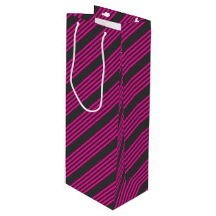 Fuchsia and charcoal five stripes pattern wine gift bag