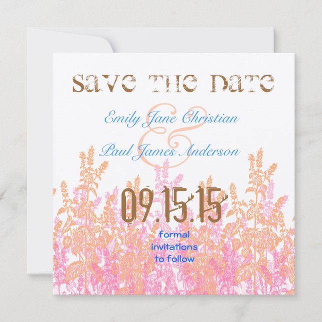 Fuchsia and Coral Bright Aqua Blue Save the Date (Front)