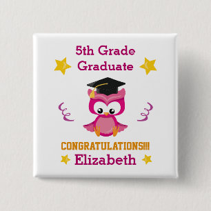 Fuchsia and Gold 5th grade graduate 2 Inch Square Button