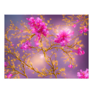 Fuchsia and Gold Florals Photo Print