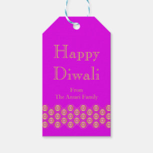 Fuchsia and Gold Indian Pattern Diwali Gift Tags