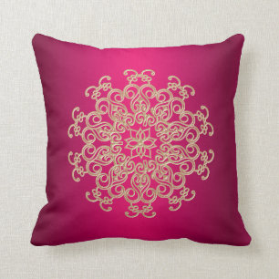 Fuchsia and Gold Indian Style Throw Pillow