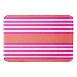 Fuchsia and living coral five stripes pattern bath mat