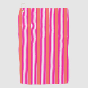 Fuchsia and living coral five stripes pattern golf towel