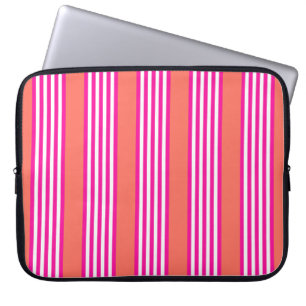 Fuchsia and living coral five stripes pattern laptop sleeve