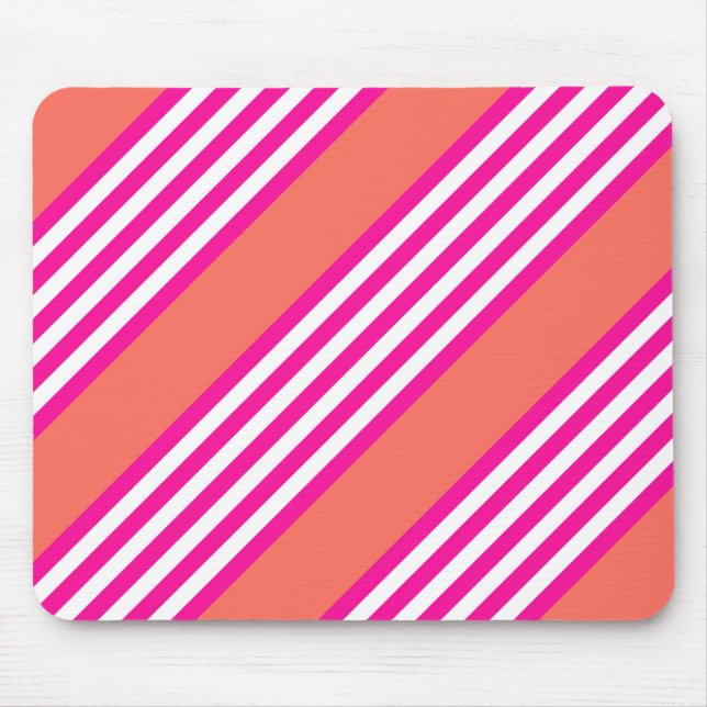 Fuchsia and living coral five stripes pattern mouse pad (Front)
