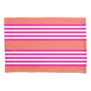 Fuchsia and living coral five stripes pattern pillowcase