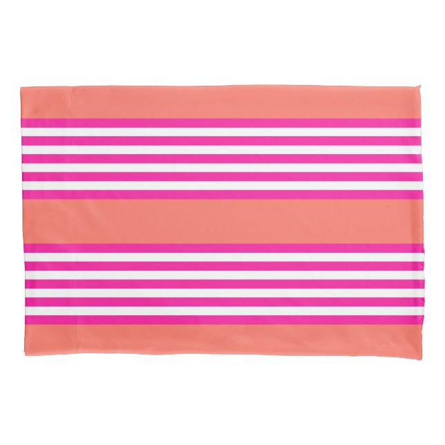 Fuchsia and living coral five stripes pattern pillowcase (Front)