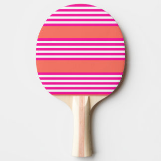 Fuchsia and living coral five stripes pattern ping pong paddle