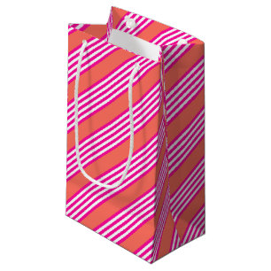 Fuchsia and living coral five stripes pattern small gift bag