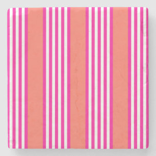 Fuchsia and living coral five stripes pattern stone coaster
