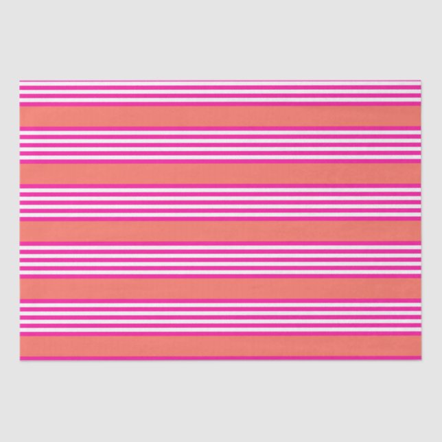 Fuchsia and living coral five stripes pattern tissue paper (Front)