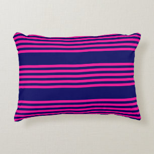 Fuchsia and navy blue five stripes pattern accent pillow