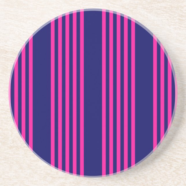 Fuchsia and navy blue five stripes pattern coaster (Front)