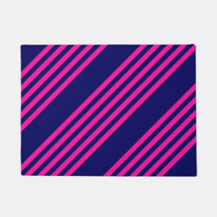Fuchsia and navy blue five stripes pattern doormat