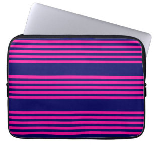 Fuchsia and navy blue five stripes pattern laptop sleeve