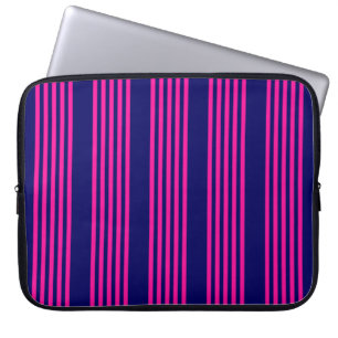 Fuchsia and navy blue five stripes pattern laptop sleeve