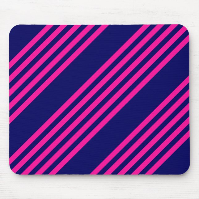 Fuchsia and navy blue five stripes pattern mouse pad (Front)