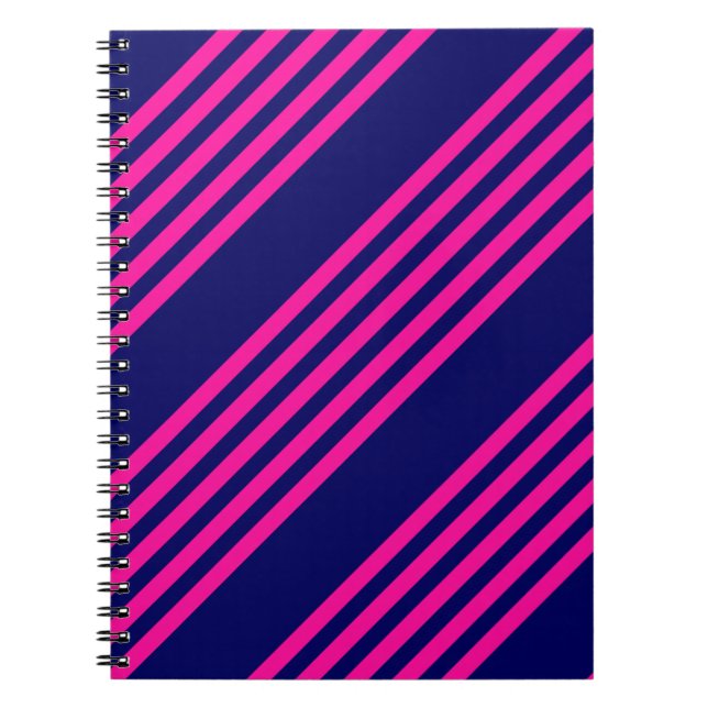 Fuchsia and navy blue five stripes pattern notebook (Front)