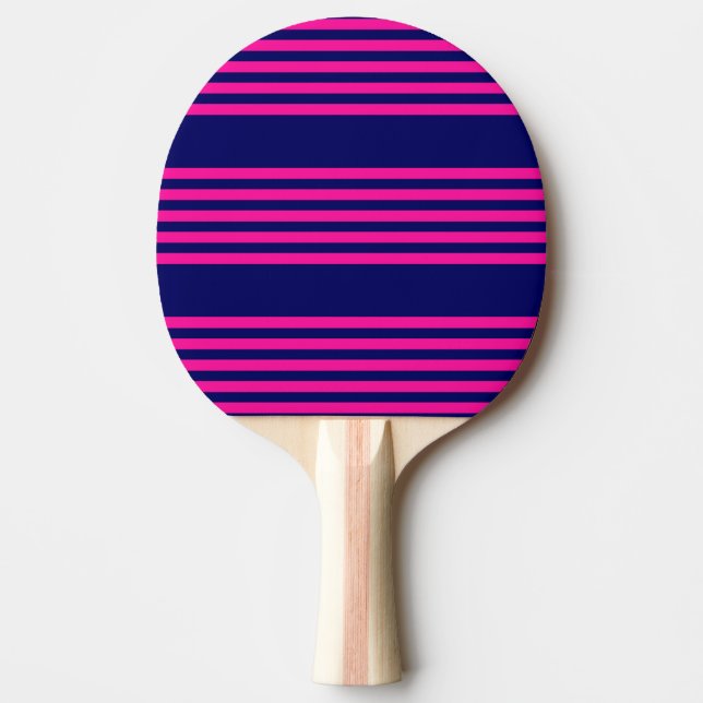 Fuchsia and navy blue five stripes pattern ping pong paddle (Front)