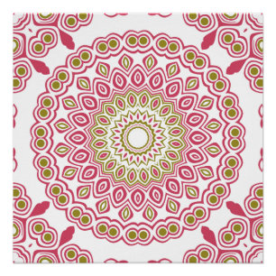 Fuchsia and Olive Mandala Pattern Poster