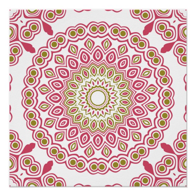Fuchsia and Olive Mandala Pattern Poster (Front)