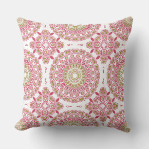 Fuchsia and Olive Mandala Pattern Throw Pillow