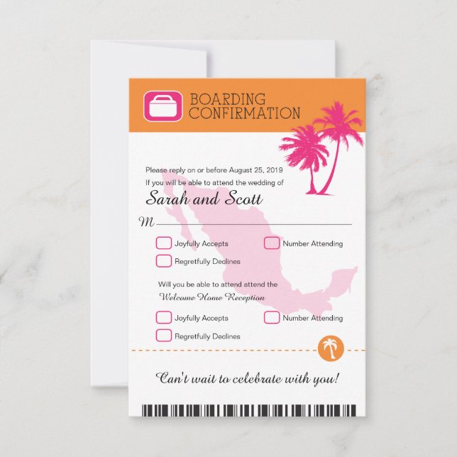 Fuchsia and Orange Palm Tree Mexico RSVP (Front)