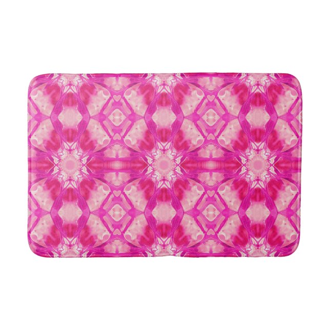Fuchsia and Pastel Pink Tie Dye Pattern  Bath Mat (Front)