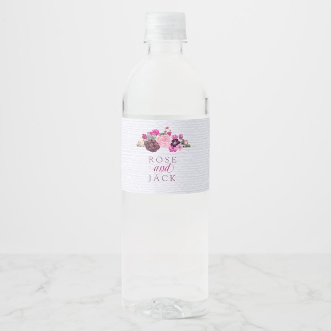 Fuchsia and Plum Floral Water Bottle Label (Front)