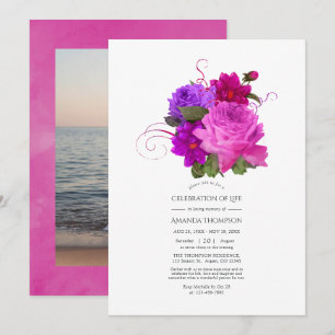 Fuchsia and Purple Shabby Celebration of Life Invitation