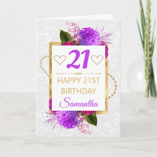 Fuchsia and Purple Shabby Flowers Birthday Card