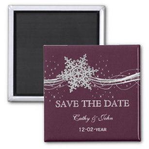fuchsia and silver winter wedding invitations magnet