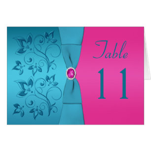 Fuchsia and Turquoise Floral Table Number Card