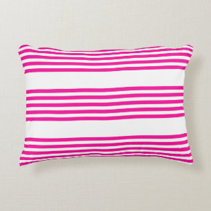 Fuchsia and white five stripes pattern accent pillow