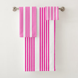Fuchsia and white five stripes pattern bath towel set