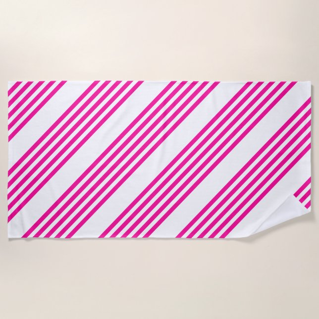Fuchsia and white five stripes pattern beach towel (Front)