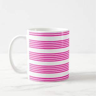Fuchsia and white five stripes pattern coffee mug